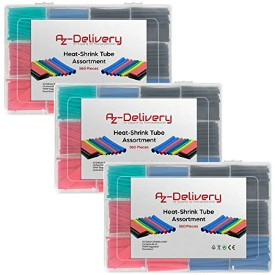 Afbeelding van AZDelivery 3 x krimpkousenset 560 stuks, 5 kleuren krimpkous assortiment met 12 verschillende maten, verhouding 2:1 elektrische isolatieslang, heat shrink tube kit inclusief E Book!