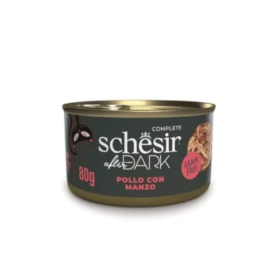 Afbeelding van Schesir, Compleet natvoer voor volwassen katten After Dark Kip/rundvlees (12 blikjes à 80 g)
