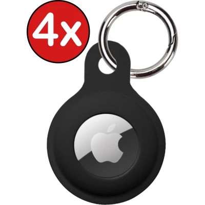 Afbeelding van Hoesje Geschikt voor Apple AirTag Sleutelhanger Siliconen Hanger Zwart 4 PACK