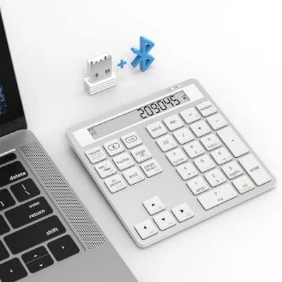 Afbeelding van Bluetooth Nummer Pad 2.4G Draadloos Numeriek Toetsenbord met Display Calculator Slim 34 Key Draagbare Financiële Accounting Numpad Data Entry &amp; Berekening 2in1 voor Laptop