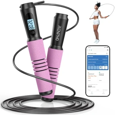 Afbeelding van RENPHO Intelligent springtouw met teller, verstelbare springtouwen voor fitness, app gegevensanalyse, trainingsapparatuur vrouwen, mannen, volwassenen, kinderen, branden
