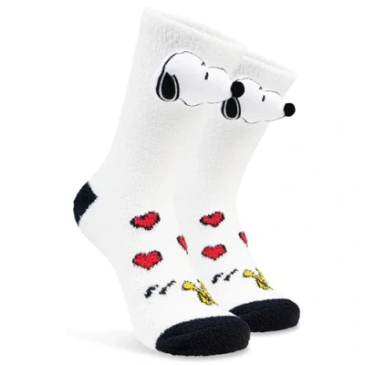 Afbeelding van Peanuts Snoopy Pluizige pantoffelsokken, voor dames, antislip, cadeaus haar, Wit, one size