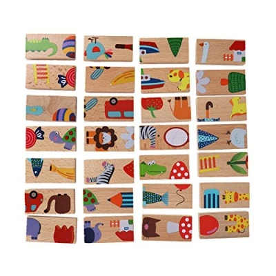 Afbeelding van Fdit 28 Stks Bouw Domino Blokken Set Dier Gekleurde Houten Puzzel Vroeg Educatief Speelgoed voor Kinderen Kids