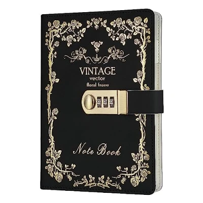 Afbeelding van NectaRoy Afsluitbaar dagboek Lock Journal, PU lederen Notebook Planner, draadbinding gevoerd dagelijks reisdagboek met slot, wachtwoordnotitieblok, 215 x 150mm