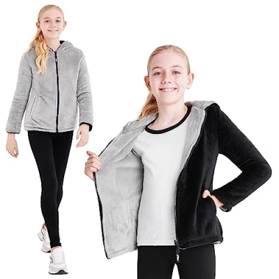 Afbeelding van CityComfort Omkeerbaar sweatshirt met ritssluiting, winterfleece voor jongens en meisjes, 5 14 jaar, Zwart, 9 10 anni