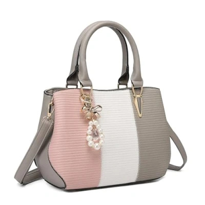 Afbeelding van Miss Lulu Handtassen voor dames, tri colour block top handvat tas, schoudertas, Grijs