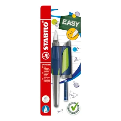 Afbeelding van STABILO EASYbuddy Ergonomische Vulpen Staalblauw/Lime Standaard M Punt Voor Rechtshandigen
