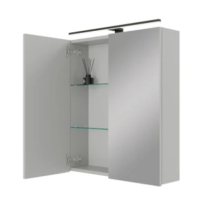 Afbeelding van Planetmöbel ARIA spiegelkast voor badkamer met verlichting, 60 cm breed, hangend spiegel, wit grijs, lamp en stopcontact, gastentoilet x 70 16