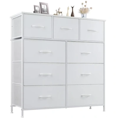 Afbeelding van DUMOS commode met laden commodes en dressoirs geschikt voor slaapkamer, comodenkast 9 laden, stoffen stabiel stalen frame, ideaal woonkamer (wit)