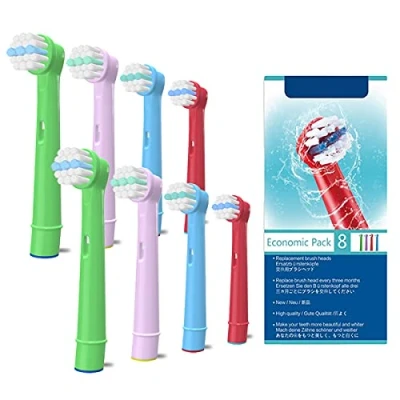 Afbeelding van Kids Elektrische tandenborstelkoppen voor Oral B, vervangende borstelkoppen, kinderbrain tandenborstelkoppen, compatibel met gevoelige schone, professionele verzorging, geavanceerde power, floss actie, verpakking van 8 stuks