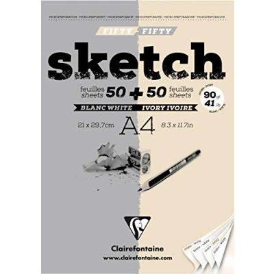 Afbeelding van Clairefontaine wit en Ivoor schetspad, 90 g, A4, 100 vellen