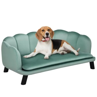 Afbeelding van PawHut Hondenbank met rugleuning huisdierenbank hondenbed zachte bekleding kattenbank groen D04 153