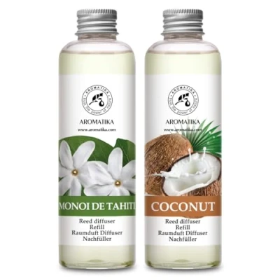 Afbeelding van geurverspreider navulling Monoï de Tahiti &amp; Kokos 400ml 2x200ml Navulset voor Rietverspreider Kamergeur Luchtverfrisser