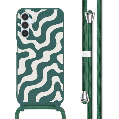 Afbeelding van Samsung Galaxy A15 (5G) Hoesje Siliconen en TPU (zacht) imoshion Backcover met koord/Softcase/Koordhoesje Petrol Green Groovy Telefoonhoesje