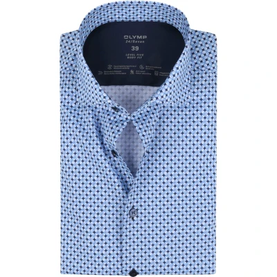 Afbeelding van OLYMP Level 5 Overhemd 24/Seven Dessin Blauw maat 37 Heren Print met Slim fit Pasvorm Super stretch