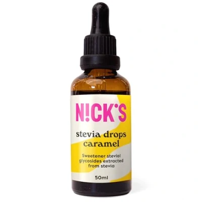 Afbeelding van NICKS Karamel stevia Drops, vloeibaar, suikervrij tafelzoet, zonder calorieën met pipet 50 ml