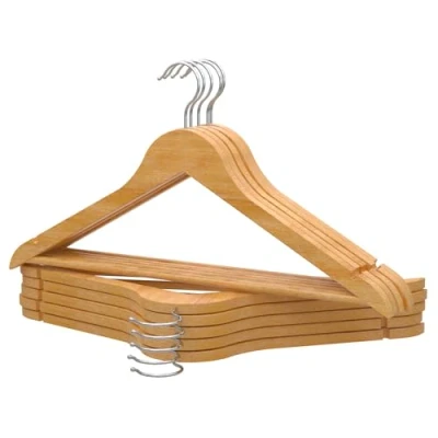 Afbeelding van PORTENTUM Houten kleerhangers, 10 stuks, naturel, 360 draaibare haak, broekhanger, antislip kleerhangers voor pakken, jassen en overhemden, inkepingen jurken blouses, kledingstandaard