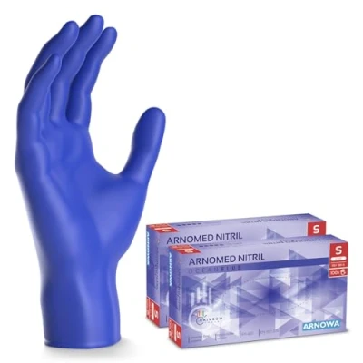 Afbeelding van ARNOMED wegwerphandschoenen donkerblauw, S, nitril handschoenen met 200 stuks per doos, poedervrij, latexvrije rubber handschoenen, verkrijgbaar in M, L &amp; XL