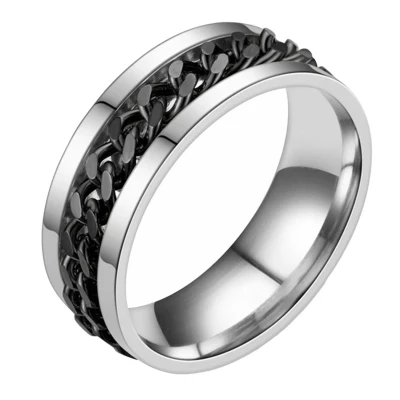 Afbeelding van Fako Bijoux® Fidget Ring Anxiety Angst Stress Spinning Draairing RVS Zilver/Zwart EU:61 USA:10 19.5mm