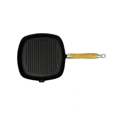 Afbeelding van Grillpan met houten handvat gietijzer 20x20 cm