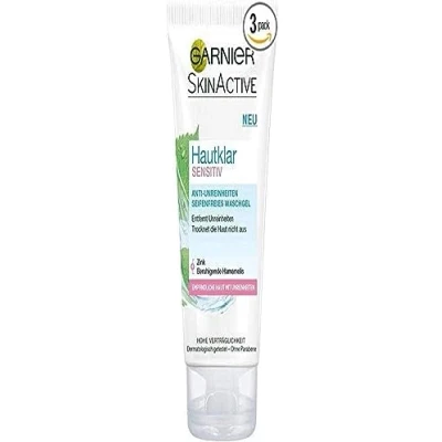 Afbeelding van Garnier hautklar Sensitiv Anti onzuiverheden Zeepvrije wasgel, zachte reiniging voor de gevoelige huid, met zink en hamamelis, 3 pack (3 x 150 ml)