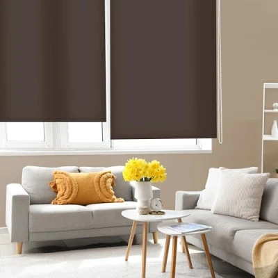 Afbeelding van Blindecor Ara Lichtdoorlatend rolgordijn linnen, Manual, Donkerbruin, 80 x 175 cm