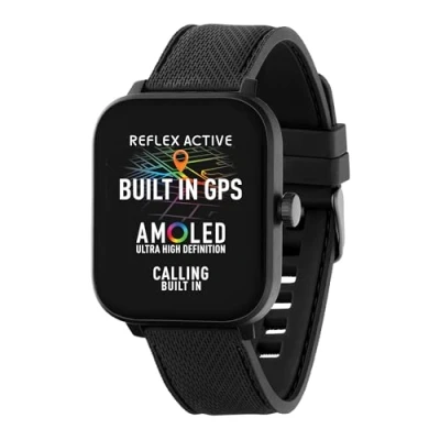 Afbeelding van Reflex Active Serie 44 Amoled Smart Horloge voor Mannen Vrouwen met Ingebouwde GPS, IP68 Waterdicht, Sportmodi, Step Counter, Slaapmonitor, Dual Time Display en Zwarte Siliconen Band IOS Android