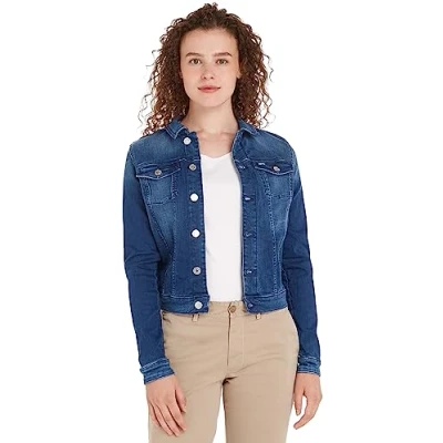 Afbeelding van Tommy Hilfiger dames Spijkerjas met borstzakken en logo in de kleur Indigo, maat: S