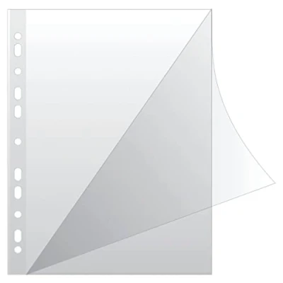 Afbeelding van Q CONNECT KF18045 Brochurehoezen type L/boven en zijkant open geperforeerde transparante hoesjes/eco PP 100 micron/µm DIN A4/ kristalheldere kristallijn transparant, stuks