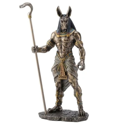 Afbeelding van Veronese Design 10.5 Inch Lange Egyptische God Anubis Holding Cobra Hoofd Scepter Standbeeld