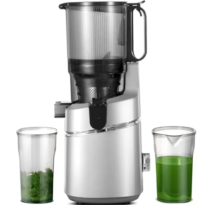 Afbeelding van AMZCHEF Automatische alles in één sapcentrifuge, 135MM opening en 1,8L sapcentrifuge voor groenten fruit, 250W Slow Juicer Testwinnaar met drievoudig filter Zilver
