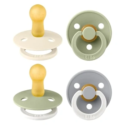 Afbeelding van BIBS Colour speen verpakking 4 stuks, BPA vrije fopspeen, Ronde speen. Natuurlijk rubberlatex, Gemaakt in Denemarken. Maat 2 (Verpakking stuks), Sage Glow Mix