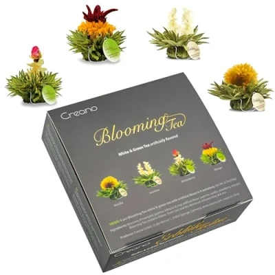 Afbeelding van Creano 4 theebloemen in elegante geschenkdoos Teelini witte en groene thee kopjesformaat