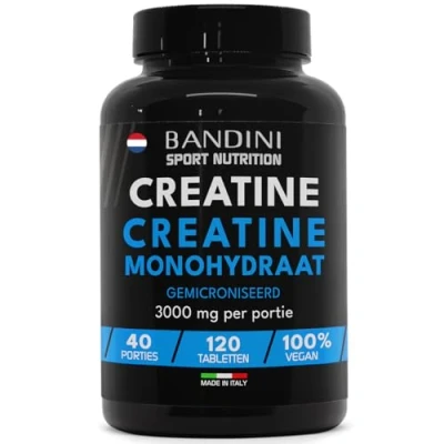 Afbeelding van Bandini® Creatine Gemicroniseerd Monohydraat 120 Tabletten 3.000mg per portie Spiermassa en Energie Boost Pre Post Intra Workout Supplement 100% Veganistisch