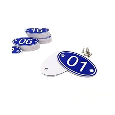 Afbeelding van PlayCool ABS Gegraveerd 30mm x 50mm Ovale Tafelnummers Pubs Restaurants Clubs Blauw 1 tot 50