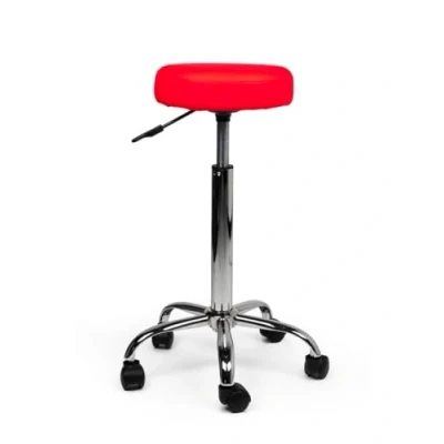 Afbeelding van tabouret Rood Hoog Zithoogte 70/84cm kruk op wielen krukje werkkruk zadelkruk bureaukruk kapperskruk verstelbaar draaikruk met rugleuning tot 160kg