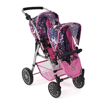 Afbeelding van Bayer Chic 2000 poppenwagen Twinny, dubbele voor twee poppen, buggy kinderen van 4 tot 8 jaar, eenhoorn, navy roze, 691 43