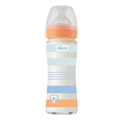 Afbeelding van CHICCO Fysio Drinkfles van zachte siliconen en Sense afwerking, anti goud, vermindert regeneratie prikkelbaarheid, glazen fles 240 ml, 0 maanden+, baby