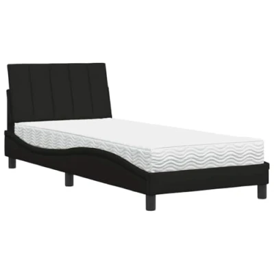Afbeelding van vidaXL Bed met matras stof zwart 80x200 cm, bedframe, bed, enkel bedframes, bedbodem, stoffen gewelfd bedframe