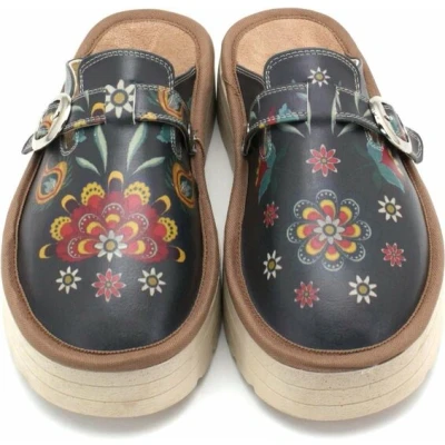 Afbeelding van GOBY Bloemen Patroon Clogs Slippers Hoge kwaliteit Handmade Maat 37
