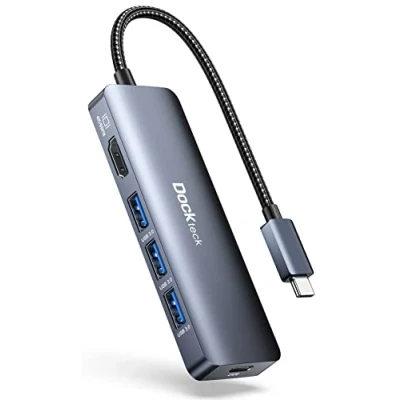 Afbeelding van Dockteck USB C Hub adapter 6 IN 1 met HDMI 4K 60Hz, 3X 3.0 en 100W PD voor MacBook Air/Pro M1/M2, iPad Pro/Air, Steam Deck, Surface Pro 8