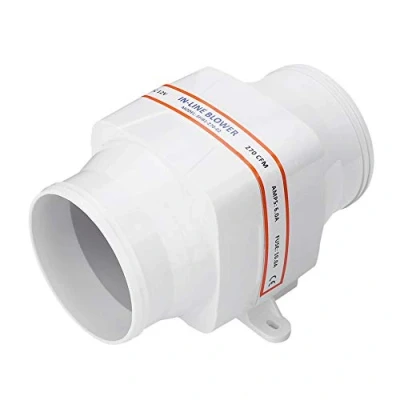 Afbeelding van SOULONG 100 mm luchtventilator, witte buisventilator, 12 V afvoerventilator, stille uitlaatventilator voor mooie jachten, gebouwen en caravans