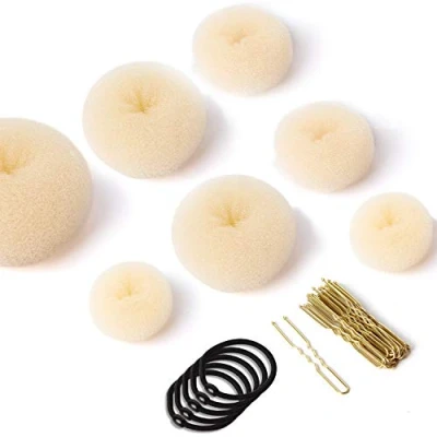 Afbeelding van Haarknotjesset met 7 stuks Haarknotjes in ring en donutstijl, 5 elastische haarbanden, 20 haarspelden voor chignon kapsels, meisjes vrouwen (blond)