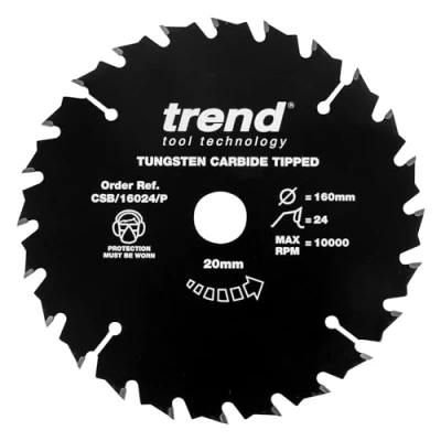 Afbeelding van Trend CraftPro TCT Non Stick PTFE Gecoat Zaagblad, 160mm Diameter, 20mm Asgat, 24 Tanden, 2,2mm Kerf, CSB/16024/P
