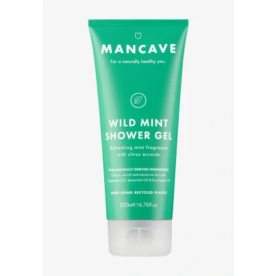 Afbeelding van ManCave Wild Mint douchegel, 200 ml, stimulerend en fris aroma met citroen , pepermunt eucalyptusolie, natuurlijke formule L arginine, sulfaat parabenenvrij, veganistisch vriendelijk