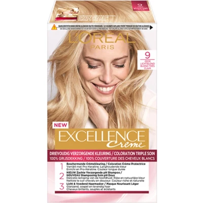 Afbeelding van 2x L&#039;Oréal Excellence Crème Permanente Crèmekleuring 9 Zeer Licht Blond