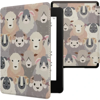 Afbeelding van kwmobile E reader hoesje geschikt voor Amazon Kindle Paperwhite 11. Generation 2021 hoes flip case met magnetische sluiting Ereader cover design in wit / bruin grijs