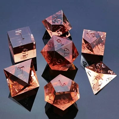 Afbeelding van Bescon Crystal Clear (Unpainted) Sharp Edge DND Dice Set of 7, Razor Edged Polyhedral D&amp;D for Dungeons and Dragons Role Playing Games, Coffee Color