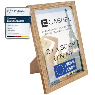 Afbeelding van CABBEL Enkele verpakking (1 st.) Fotolijst DIN A4 21x30 cm, MDF houten lijst in berken, met onbreekbaar plexiglas, modern