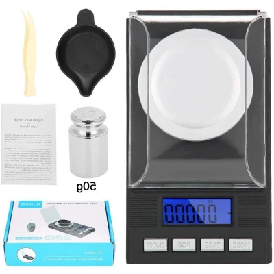 Afbeelding van Mini draagbare hoge precisie 0001G digitale zaksieradenweegschaal met kalibratiegewicht, pincet en weegbakken (100g)